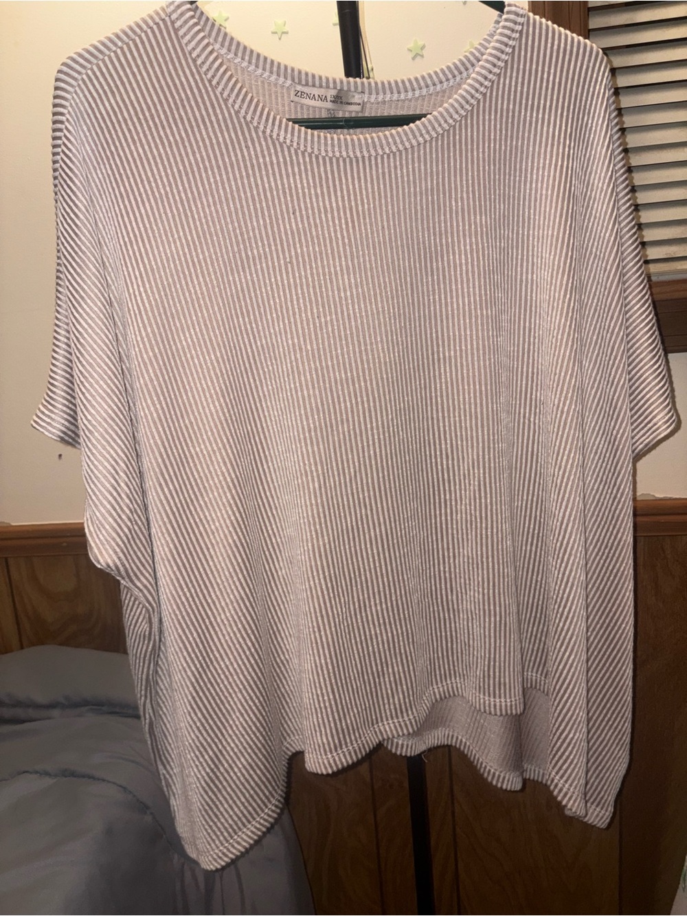 Zenana Oversized Ash Mocha Corded Rib Short Sleeve Top